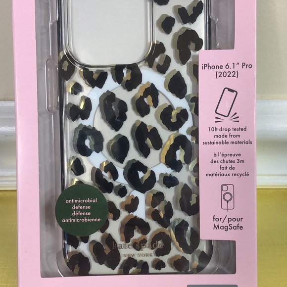 KATE SPADE New York iPhone 6.1” Pro 2022 Protective Hardshell 14 PRO Cat Leopard - Picture 3 of 12